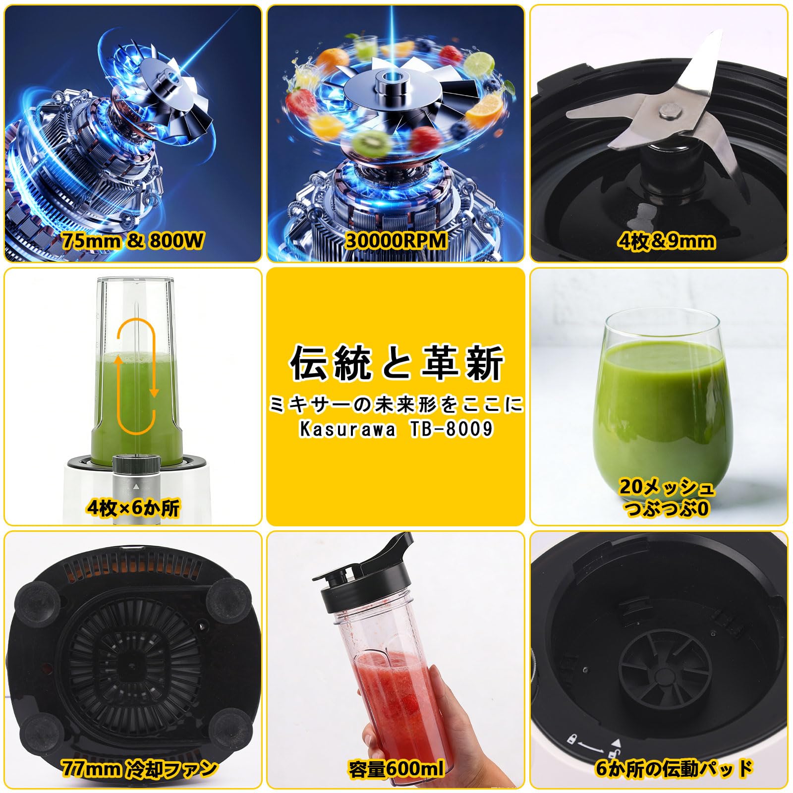 ミキサー 氷も砕ける 800Wハイパワー 冷凍フルーツも砕ける 1台5役 Amazon | Kasurawa ミキサー 氷も砕ける 革新モデル800Wハイパワー